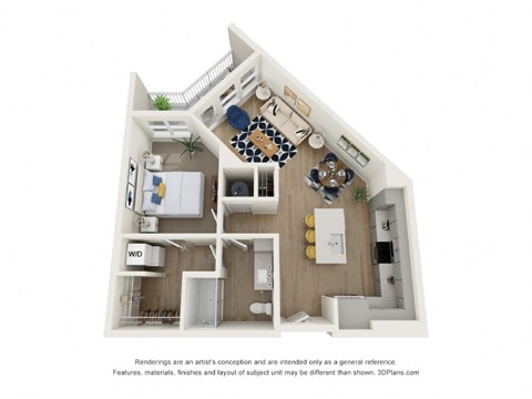 Floor plan for 1 bed, 1 bath, 755 sqft